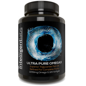 a bottle of Intelligent Labs Ultra Pure Omega 3